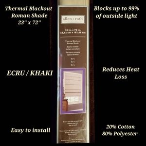 23" x 72" Ecru / Khaki Thermal Blackout Roman Shade NIB